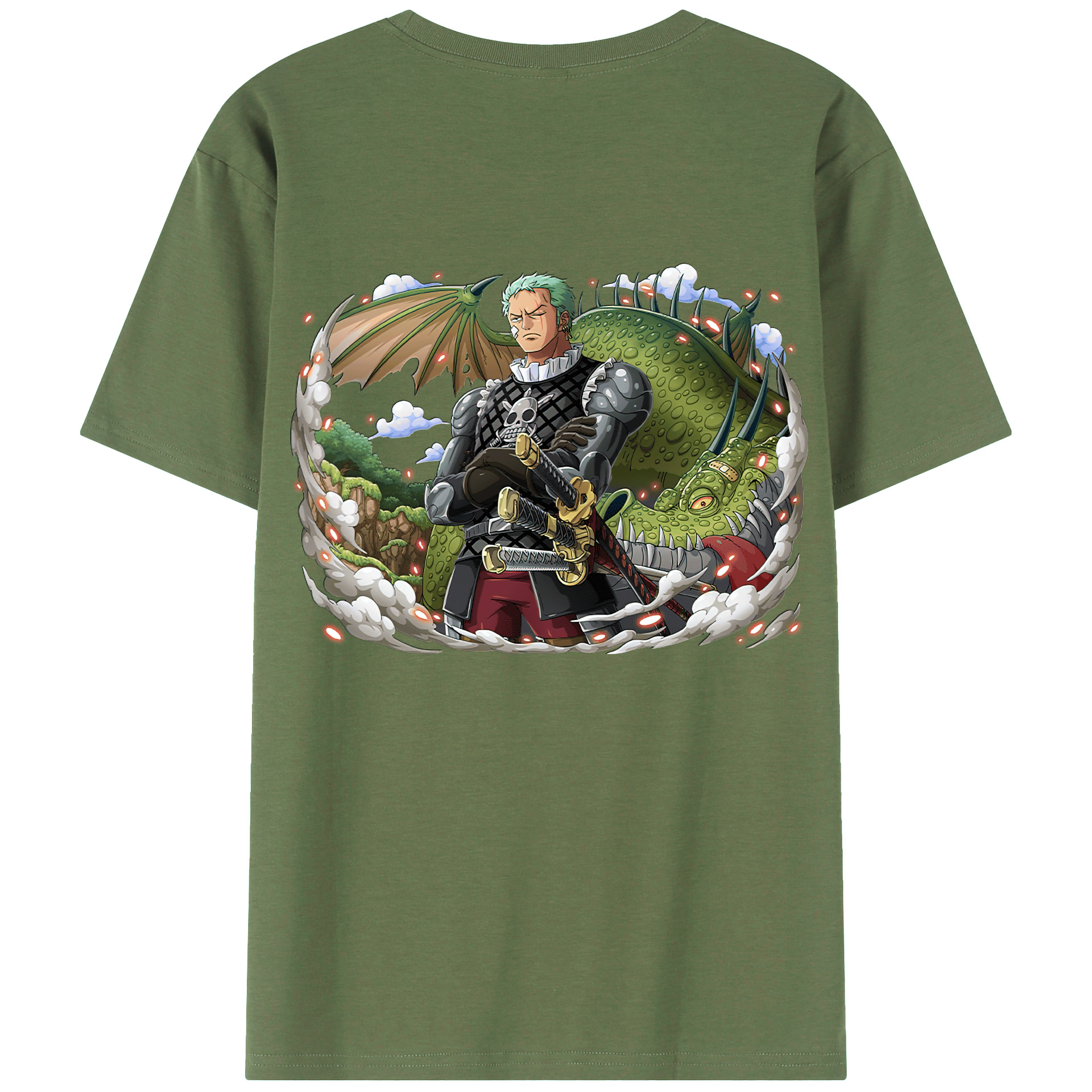 ワンピース ロロノア・ゾロ ONE PIECE Roronoa Zoro 綿100％ メンズ半袖Tシャツ（バックプリント） 通気性